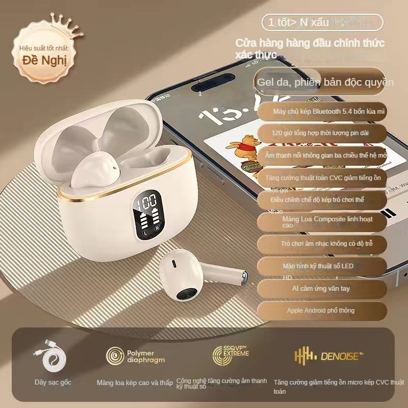 Tai nghe Bluetooth không dây Khử tiếng ồn Loại trong tai Tuổi thọ pin dài Màn hình pin lớn