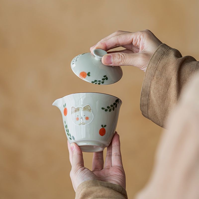 ✨Bộ trà Kung Fu gốm sứ sứ dễ thương màu xám cỏ