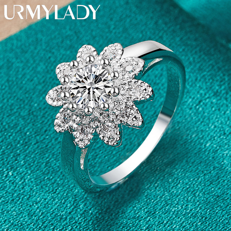 URMYLADY Bạc 925 Hoa Hướng Dương Zircon 7-10 # Nhẫn Nữ Thời Trang Cưới Quyến Rũ Trang Sức