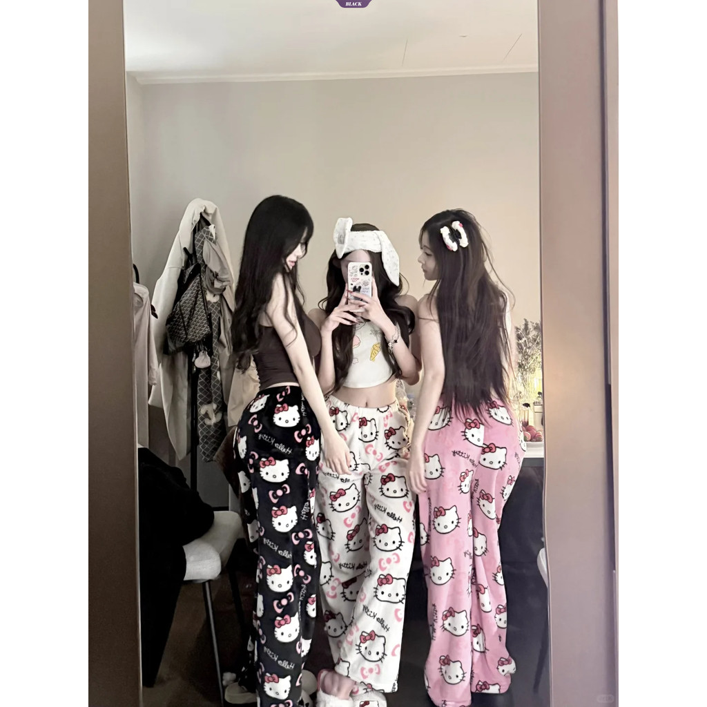 Quần ngủ Flannel HelloKitty thẳng Nữ phiên bản Hàn Quốc của phim hoạt hình Quần có đệm thoải mái tại nhà [BL]