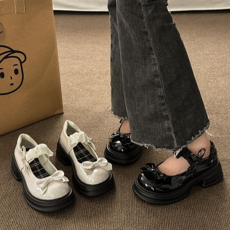 🔥Còn hàng🔥Lolita Giày Búp Bê Nữ 5p Mũi tròn Đế dày Thiết kế hình nơ(size35-40)