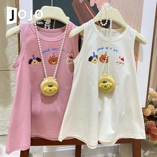 Mùa Hè Phong Cách Mới Bé Gái Phiên Bản Hàn Quốc Áo Vest Không Tay Váy Hoạt Hình Thời Trang In Ngọt Ngào Giữa Chiều Dài