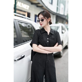 Set sơ mi tay cộc kẻ sọc phối quần ống rộng SET096