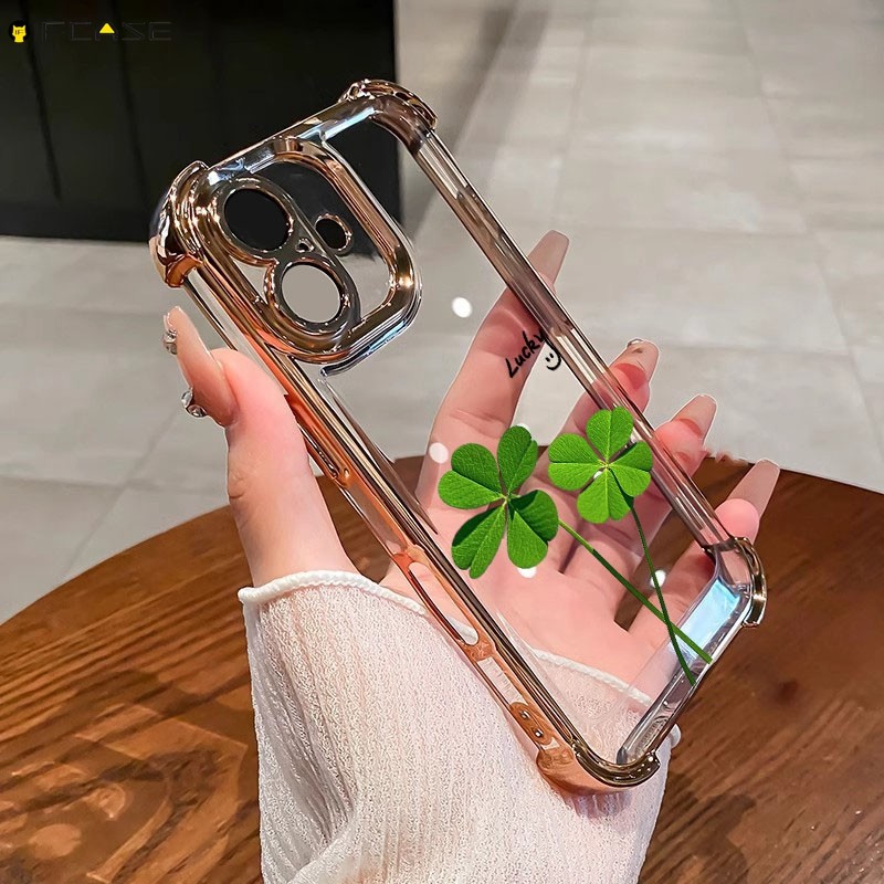 Tương Thích Cho iPhone 14 Plus 13 12 Mini Pro Max Ốp Điện Thoại Đơn Giản Cỏ Ba Lá May Mắn May Mắn Tháng Ba Cỏ Bốn Lá Cỏ Ba Lá Mặt Cười Trong Suốt Vỏ Mềm Ốp Lưng