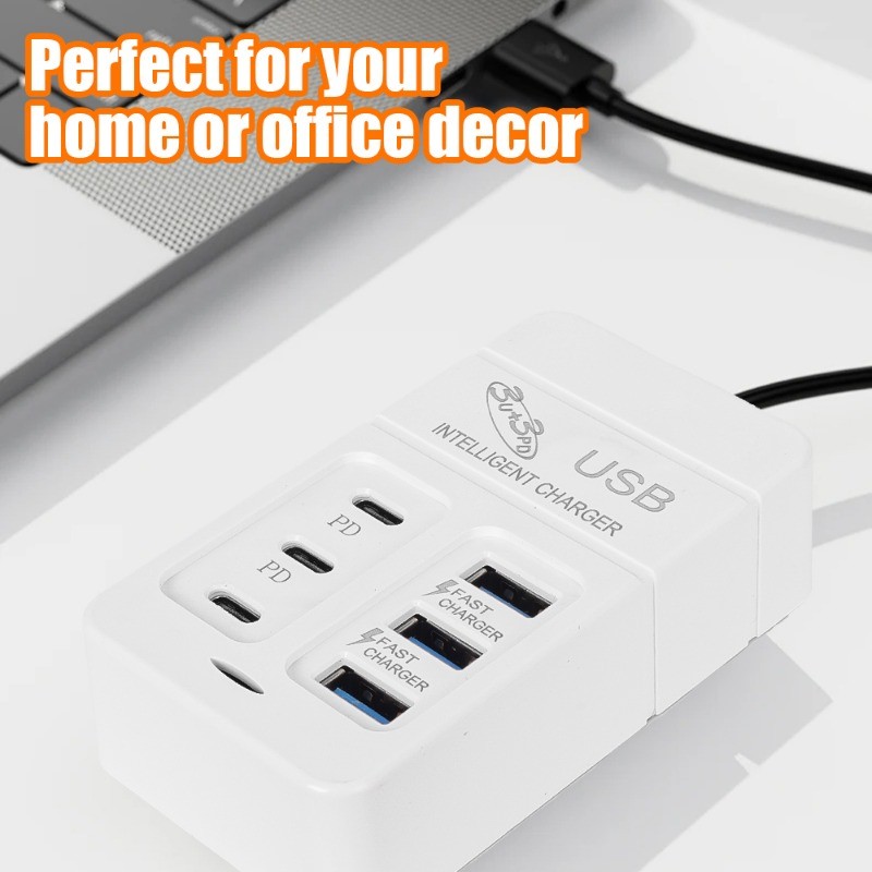 Bộ sạc tường sạc nhanh đa năng Type C - Hub đa cổng USB 6 cổng - Dụng cụ điện thoại chất lượng cao