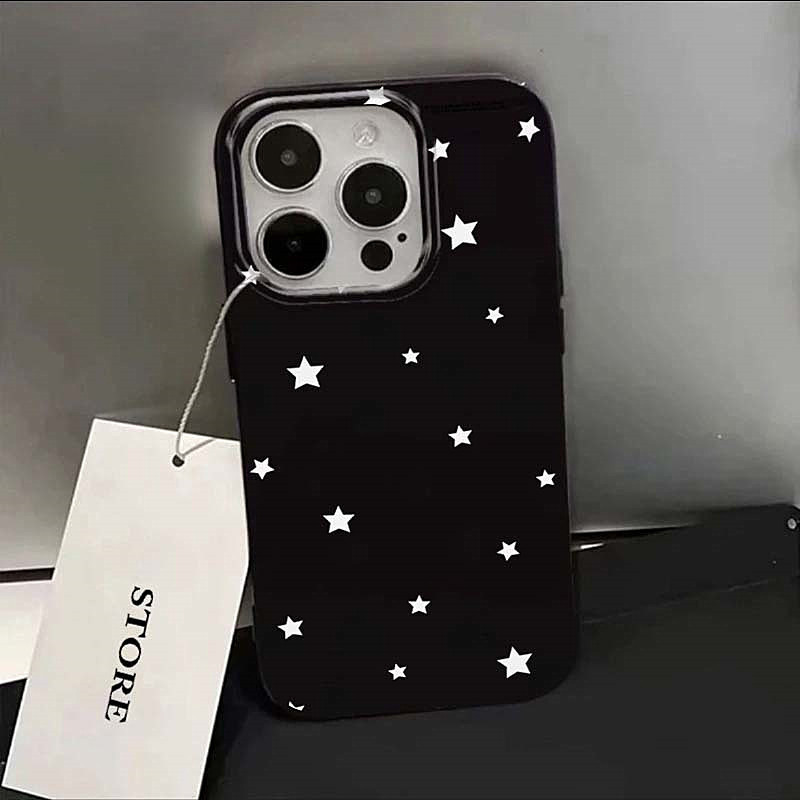 Ốp điện thoại INS White Stars Hàn Quốc cho iPhone 16 Pro 15 14 13 12 11 Pro max X 7 8 Plus 16E SE2 Vỏ TPU mềm chống sốc