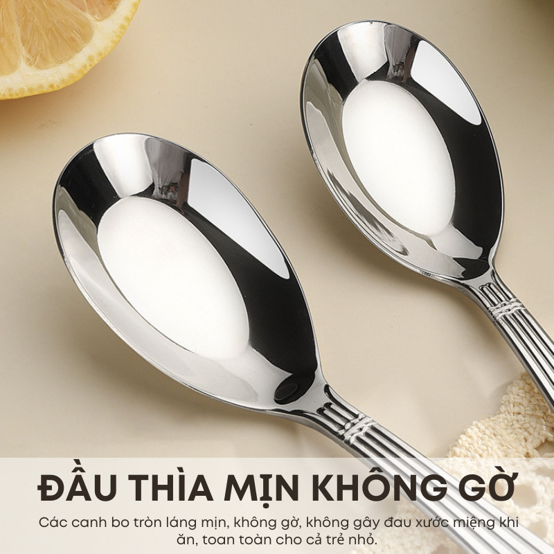 Thìa Inox 304 Ăn Cơm, Phở, Súp – Thiết Kế Cán La Mã Sang Trọng, Lòng Sâu Đáy Phẳng, Đúc Nguyên Khối Cao Cấp | Mã 224