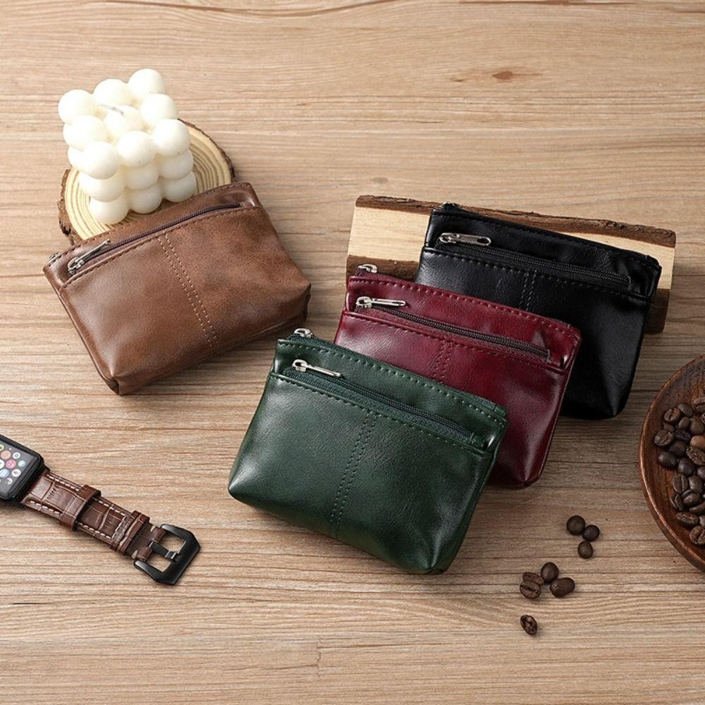 Ví HAPPYNOOK Zero, Ví đựng tiền xu màu trơn cổ điển, Túi đựng thẻ dây kéo bằng da PU Unisex