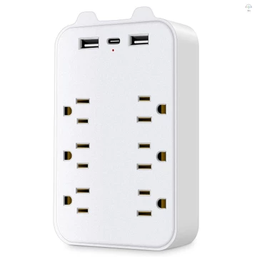 Bộ mở rộng 6 đầu vào bảo vệ chống sét 9 trong 1 với 2 cổng USB & 1 cổng USB-C Dải nguồn Ổ cắm đa phích cắm Bộ chuyển đổi tường cách nhau cho văn phòng du lịch tại nhà