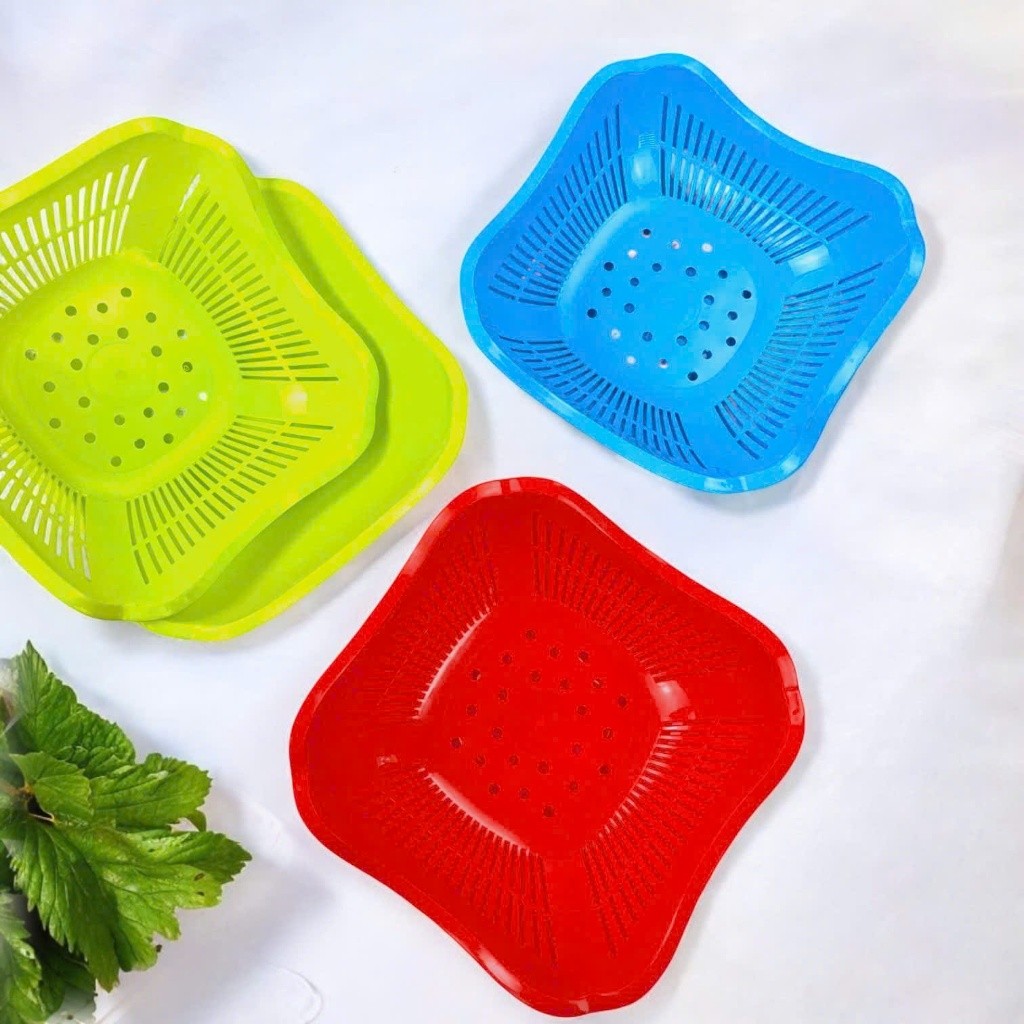 Bộ Thau Rổ Nhựa Cao Cấp Vinh Nam Plastic Hình Vuông Hình Hoa Mai An Toàn Tiện Lợi Nhiều Màu 346-347