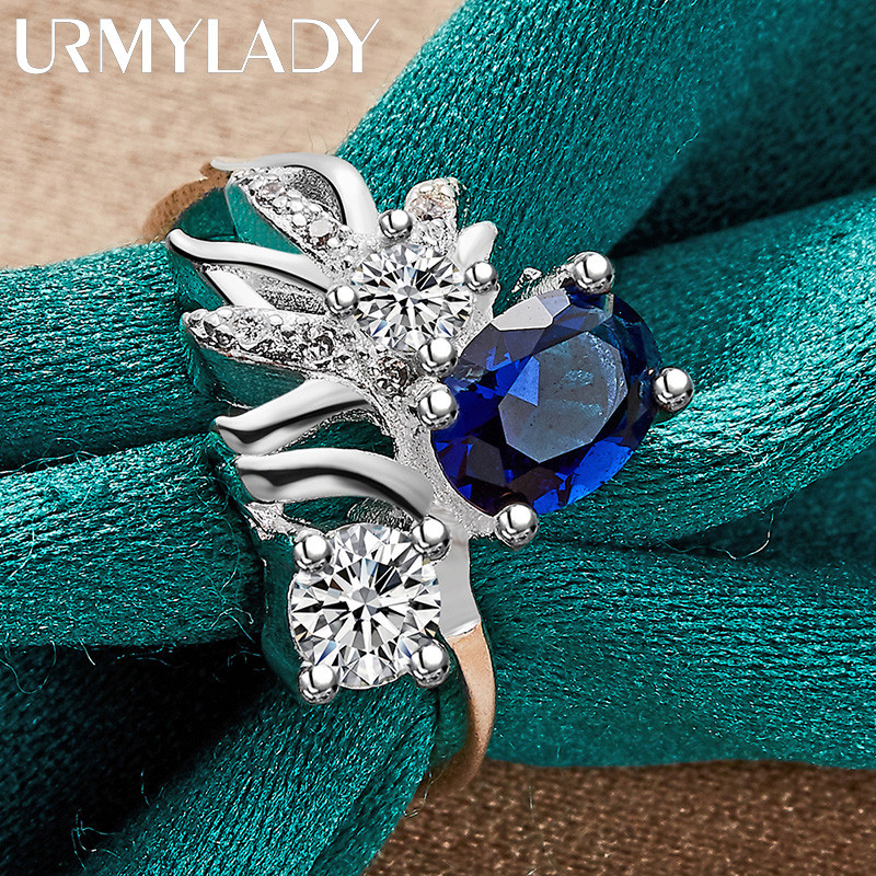 URMYLADY Bạc 925 Xanh Zircon Hình Học 7-10 # Nhẫn Nữ Trang Sức Quyến Rũ Thời Trang