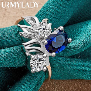 URMYLADY Bạc 925 Xanh Zircon Hình Học 7-10 # Nhẫn Nữ Trang Sức Quyến Rũ Thời Trang