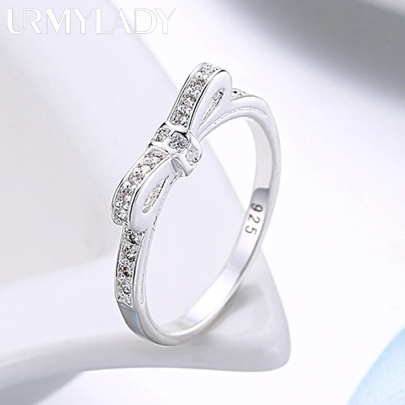 Bạc 925 Đơn Giản Nơ Pha Lê Nhẫn Nữ size 6-10 Sang Trọng Thời Trang Cưới Trang Sức
