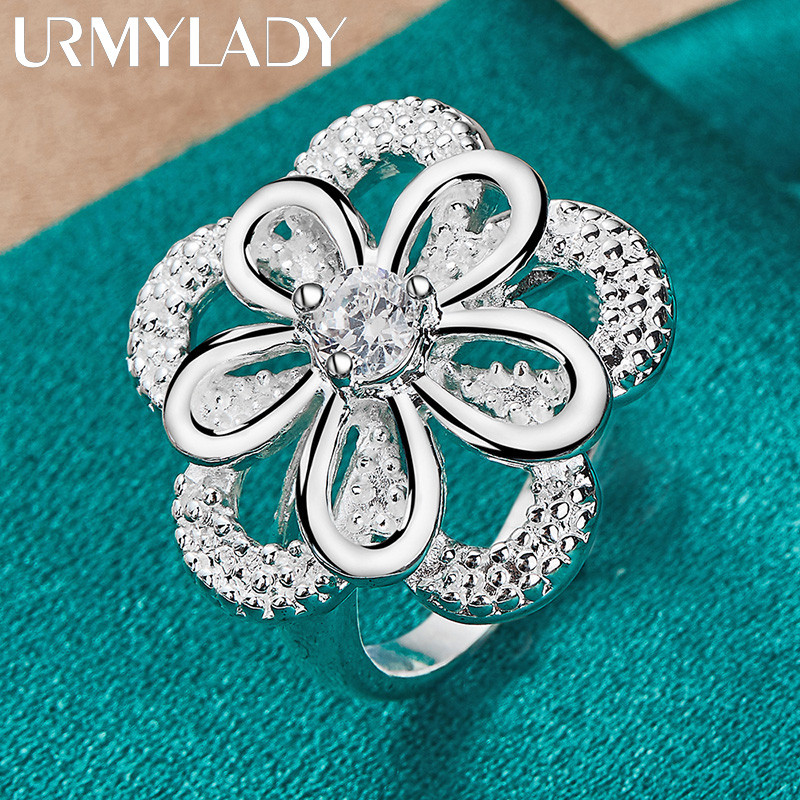 URMYLADY Bạc 925 Đôi Hoa Zircon 7-10 # Nhẫn Nữ Trang Sức Thời Trang Cưới