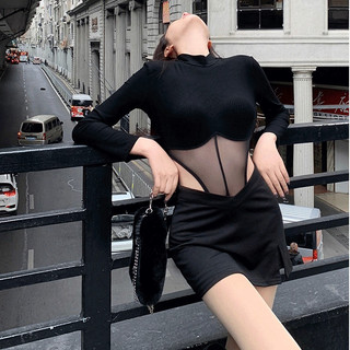 Áo liền thân ghép sợi lưới Áo Phông mặc trong phối bên trong phong cách Âu Mỹ nữ tôn dáng gầy
