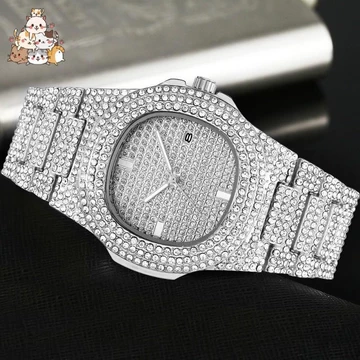 Đồng Hồ Thời Trang Đá Đồng Hồ Nam Kem Thạch Anh Analog Đồng Hồ Kim Cương 4 Màu Nam Thép Thạch Anh Nam Đồng Hồ Nam Hip Hop Đồng Hồ Nam