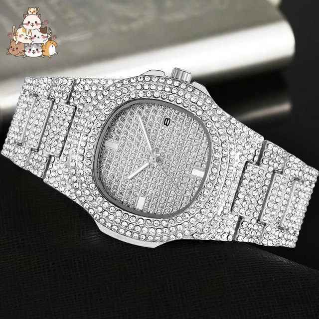 Đồng Hồ Thời Trang Đá Đồng Hồ Nam Kem Thạch Anh Analog Đồng Hồ Kim Cương 4 Màu Nam Thép Thạch Anh Nam Đồng Hồ Nam Hip Hop Đồng Hồ Nam