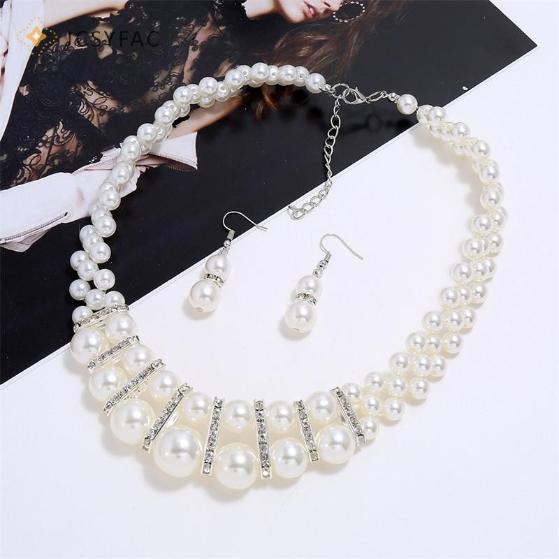 Jcsyfac Thanh Lịch 3 Chiếc Ngọc Trai Vòng Cổ Bông Tai Bộ Trang Sức Dành Cho Nữ Đính Hạt Vòng Cổ Choker Tòn Ten Bông Tai Tiệc Cưới Cô Dâu Trang Sức Mới