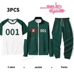 Squid Game 3 Cái / bộ Trò Chơi Mực Cosplay Trang Phục Áo Khoác + Áo Thun + Quần Nam Nữ Halloween Nhập Vai Sự Kiện Tracksuits Dây Kéo Áo Khoác Trang Phục Tiệc — ảnh 3