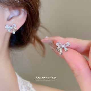 DREJEW Bạc kim zircon nơ bông tai thời trang khí chất thiết kế bông tai thích hợp phụ nữ
