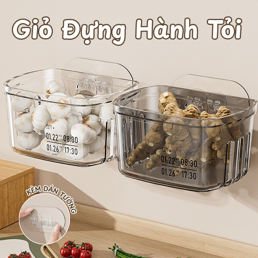Giỏ Đựng Hành Tỏi Trong Suốt Dán Tường  Kèm Miếng Dán Siêu Chắc Chất Liệu Nhựa PP Bền Đẹp Dinohome