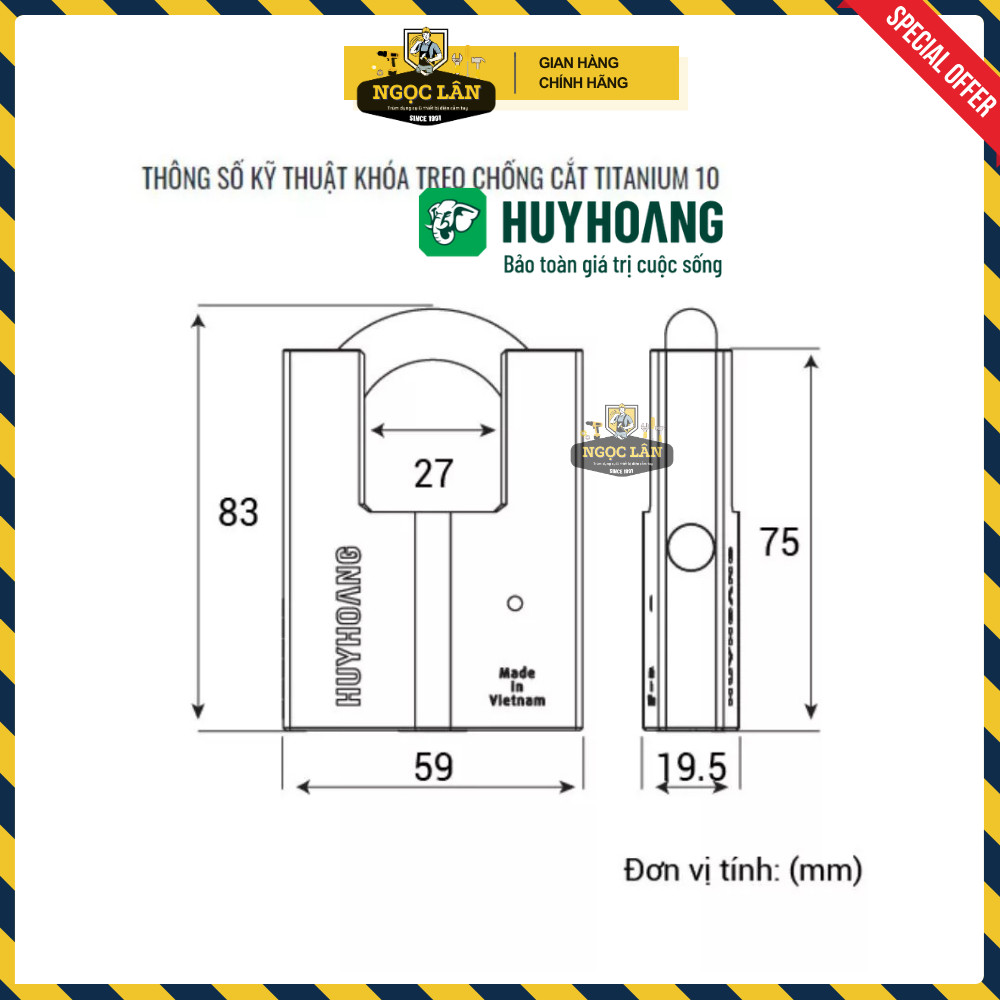 [Chính hãng] Khoá chống cắt, khóa bấm HUY HOÀNG chất liệu Titanium 6 phân cao cấp, chịu thời tiết