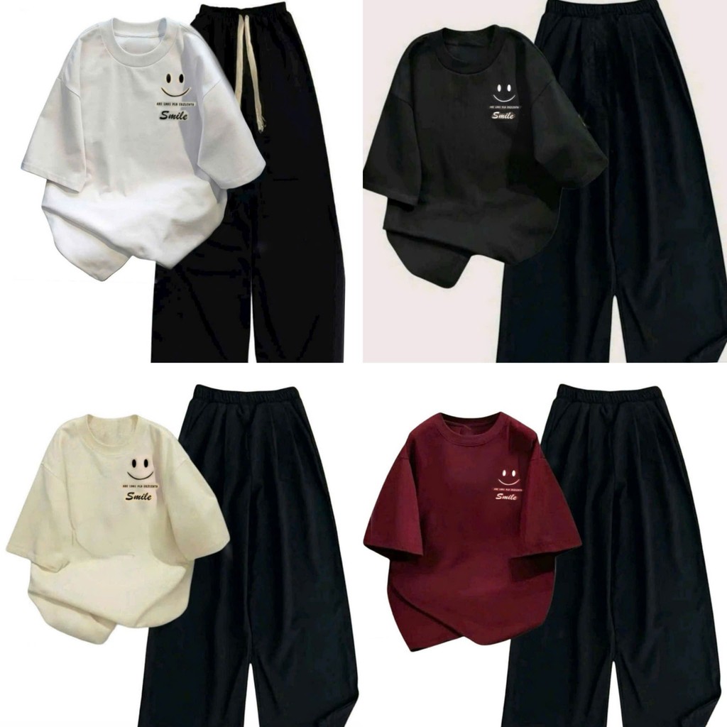 Tổng hợp các sét bộ quần Ống Suông dây kéo bản to+ mix áo mặt cười SMILE