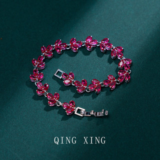 Châu Âu Mỹ ins Phong Cách Mới Cỏ Ba Lá Full Kim Cương Đồng dát Ruby Vòng Tay Nữ