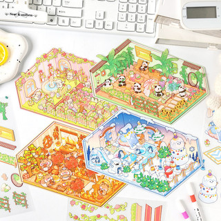 Enwei 3 Cái [Fantasy Four Seasons Series] Đáng Yêu 3D Tạp Chí Dán Chống Thấm Nước Giấy Thêu Sò Chất Liệu Sổ Lưu Niệm Bộ