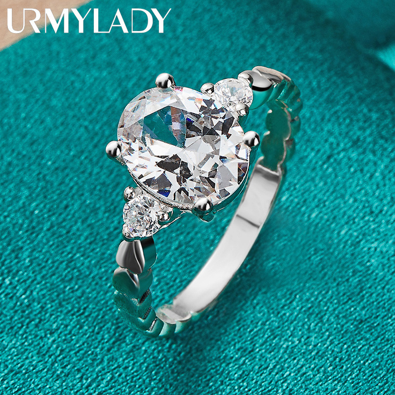 URMYLADY Bạc 925 Prong Set Zircon 7-10 # Nhẫn Nữ Cưới Thời Trang Quyến Rũ Trang Sức