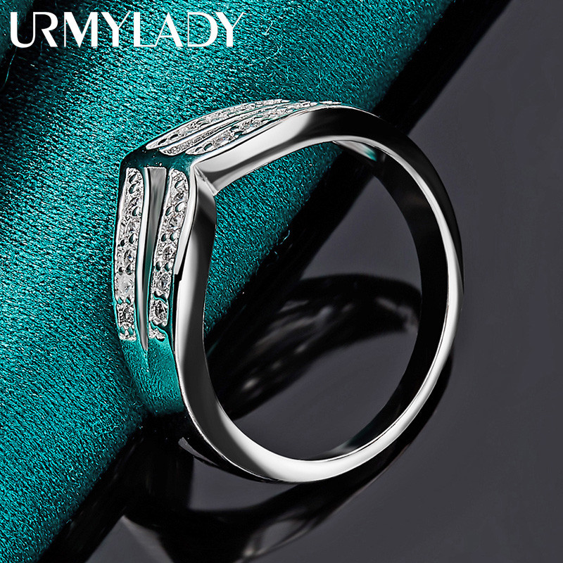 URMYLADY Bạc 925 Vương Miện 7-10 # Nhẫn Nữ Cưới Đính Hôn Tiệc Trang Sức Thời Trang