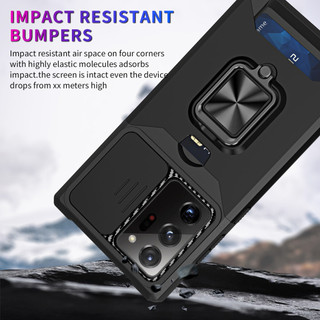 Dành Cho Samsung Note 20 Ultra Ốp Lưng Có Trượt Camera Bao Đựng Thẻ Nhẫn Chân Đế Chịu Lực Bảo Vệ Mỏng Bao Da