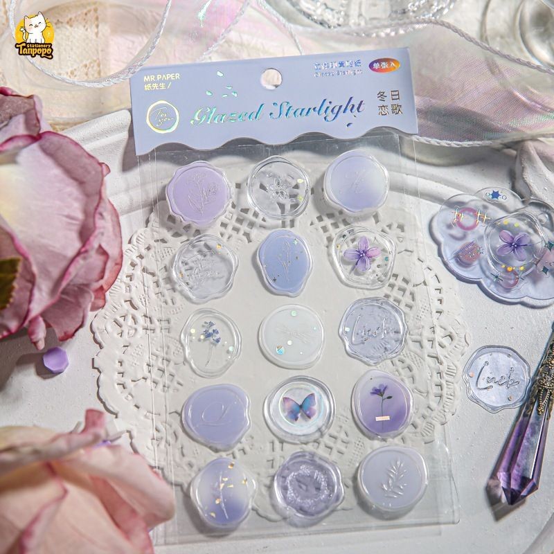 Set 15 cái CON DẤU SÁP NỔI MÀU PASTEL TRONG SUỐT VINTAGE dán Sổ Bullet ...