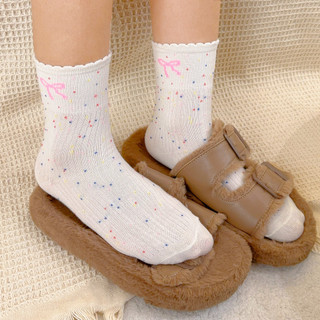Đôi tất ren JK nữ | Tất cotton bắp chân viền sen, họa tiết chấm biclassic, thoáng khí cho mùa xuân hè