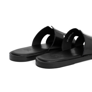 Dép chữ H nam Fttleather da bò thật quai ngang dáng trơn đế phíp gỗ cao cấp bền, nhẹ, bám tốt D012