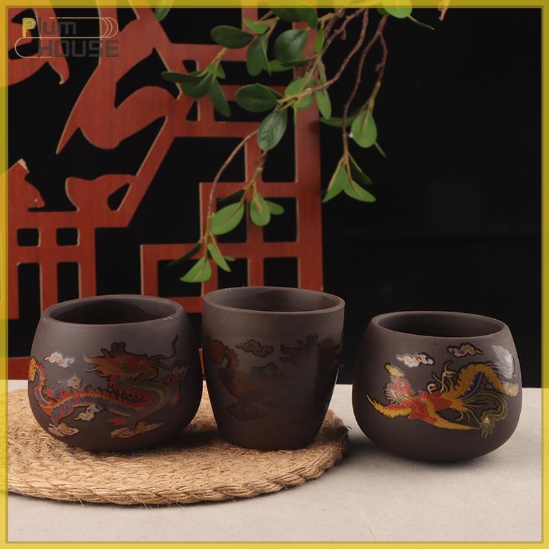 PlumHOUSE Rồng Phượng Phong Cách Trung Hoa Đổi Màu Đất Sét Tím Chống Bỏng Bia Bát Drinkware Bộ Trà VN