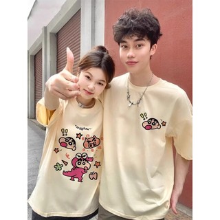 HIIXIIVI [Áo thun cặp đôi mới] Áo thun ngắn tay 100% Cotton Unisex hoàn toàn mới in hình nam nữ cổ tròn dáng rộng