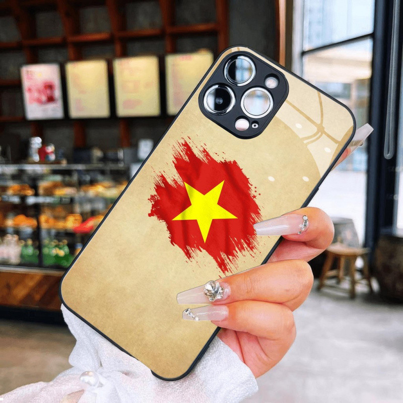 Cờ Đỏ Ngôi Sao Vàng Màu Nước Kính Dành Cho iPhone 16 17,15 14 13 12 11 8 7 6 6s 6p 7p 8p 6g 7g 8g Pro Max XR XS