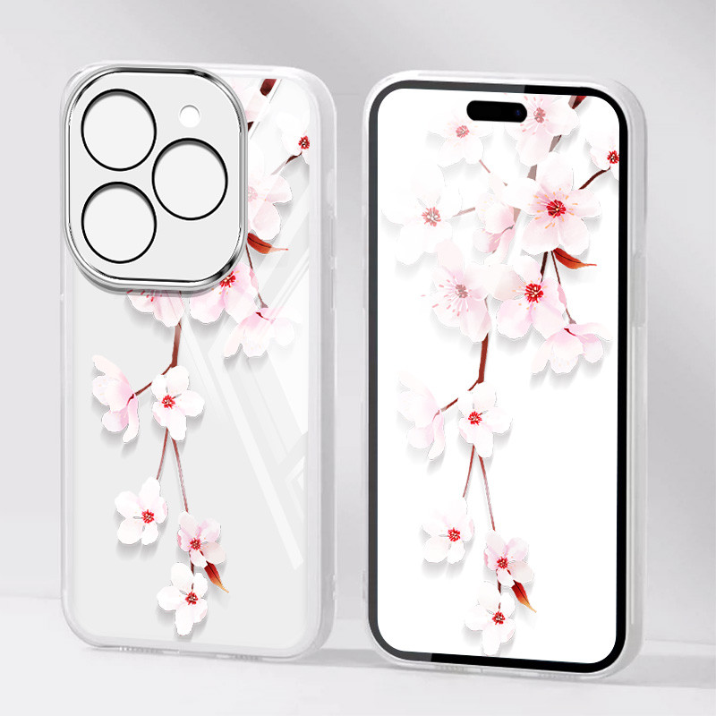 YBD Phong Cách Mới Hoa Đào Ốp Lưng Điện Thoại infinix Smart 8 HD Plus Pro ITEL P55 Hot 40i Hot 40 Pro Tecno Spark Go 2024 Spark 20 Pro 20C POP 8 KJ6 Có Dây Treo Hoa