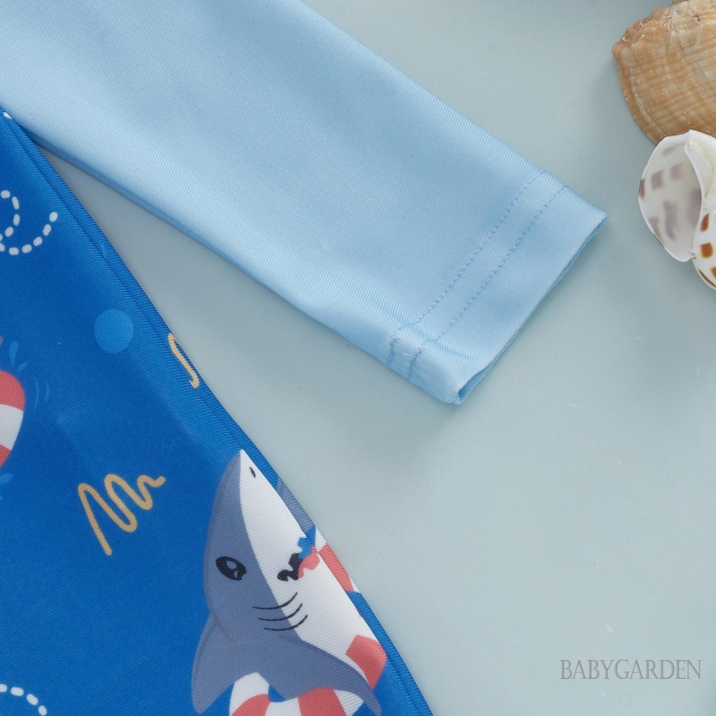 / / -6Month-5 Tuổi Đồ bơi dài tay cho trẻ em / bé trai + Sunhat Shark Print Half Zipper Chống đóng cọc Rash Guard Đồ bơi