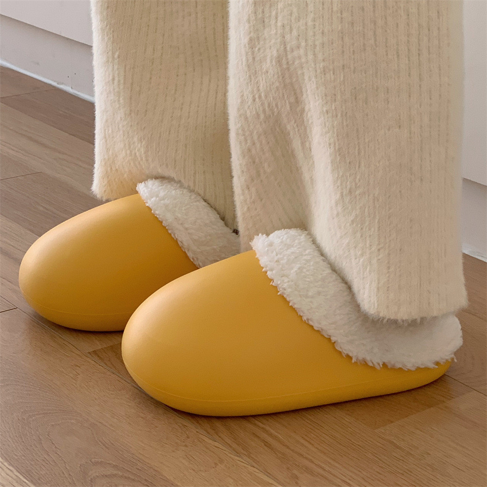 Xixitiao Đơn Giản Màu Trơn Chống Thấm Nước Đế Mềm Dép Cotton Bé Gái Mùa Đông Trong Nhà Ấm Áp Sang Trọng Confine Giày Ngỗng Trứng Giày