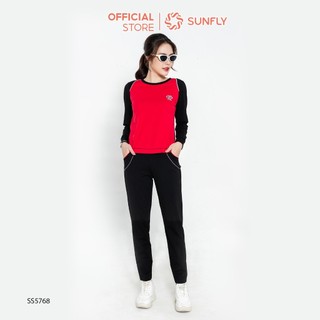 Bộ thể thao nữ SUNFLY cotton compact áo dài quần dài SS5768 đồ bộ nữ đồ mặc nhà chất liệu cao cấp, thiết kế trẻ trung