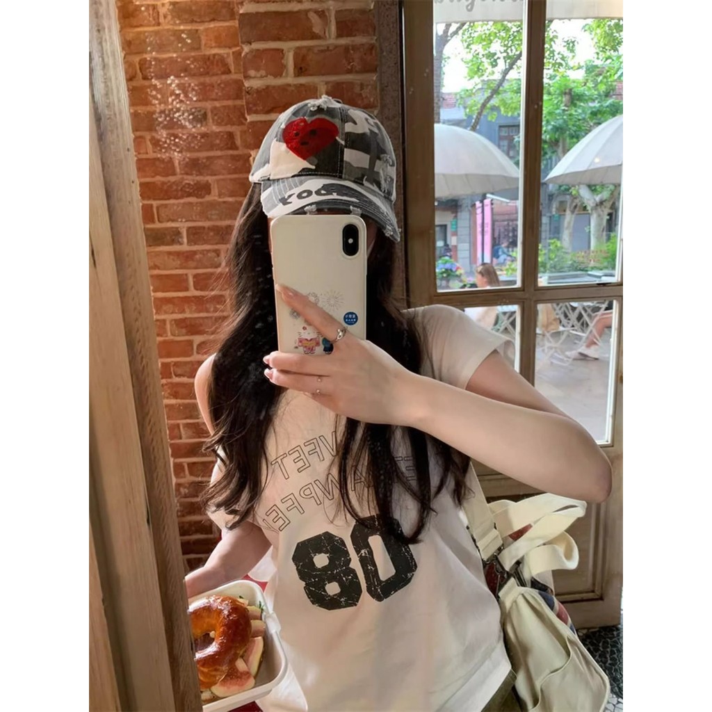 Milyfashion In Chữ Slanted Vai Áo Thun Nữ Mùa Hè Rời Tay Ngắn Hot Girl Off-Shoulder Top Quần Áo Nữ