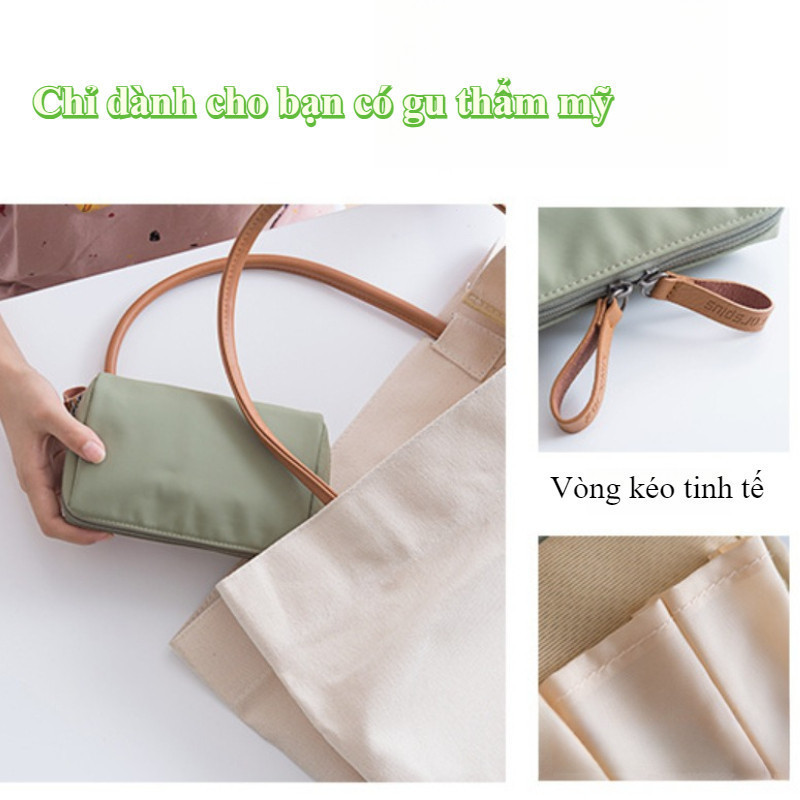 Túi trang điểm du lịch nhiều ngăn, dung tích lớn, Tiện Lợi & Sang Trọng, Dây kéo đôi bằng da