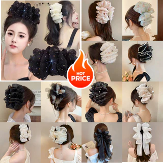 Mới Bong Bóng Lưới Hai Mặt Nơ Tóc Nữ Dễ Thương Hàn Quốc Đơn Giản Mùa Hè Thời Trang Nữ Kẹp Tóc 2025