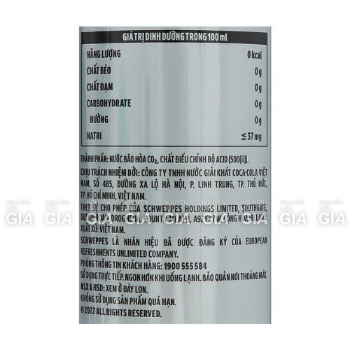 Soda Schweppes không đường lon 330ml - dùng pha chế