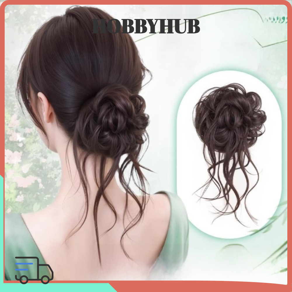 HOBBYHUB Tóc Bun Móng Vuốt Kẹp, Xoăn Tổng Hợp Giả Dây Tóc, Thời Trang Lông Tơ Màu Đen Tự Nhiên Bun Đầu Giả Phụ Kiện Tóc