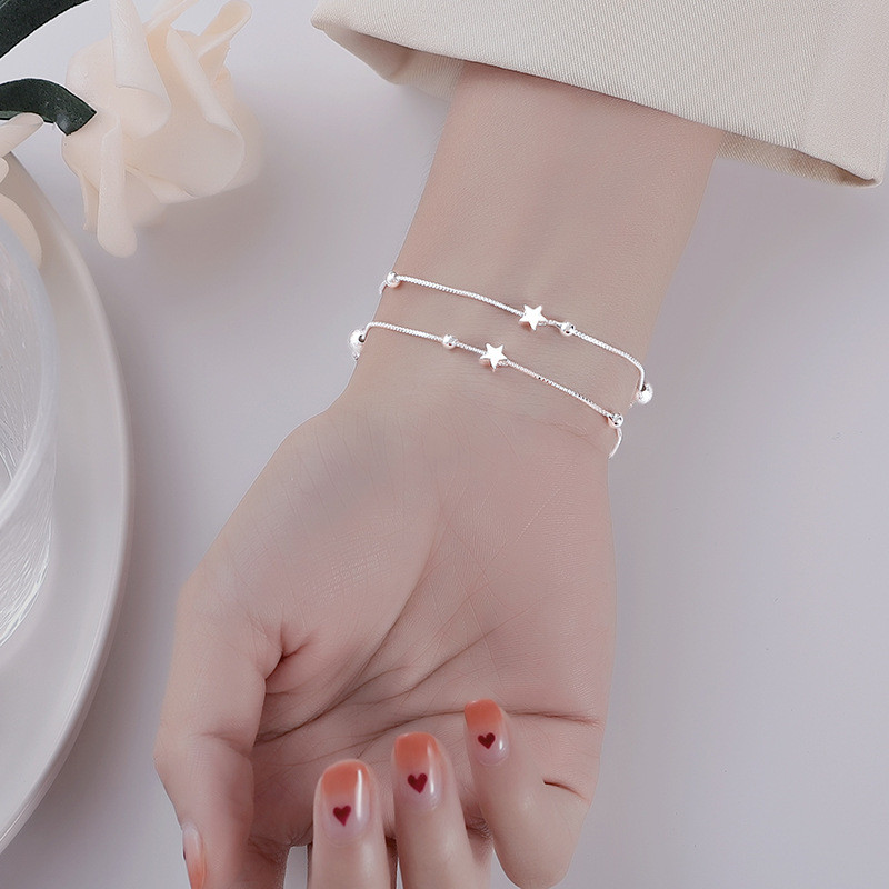 Vòng tay ngôi sao hai lớp bạc 925 thời trang Nữ độc đáo Đơn giản