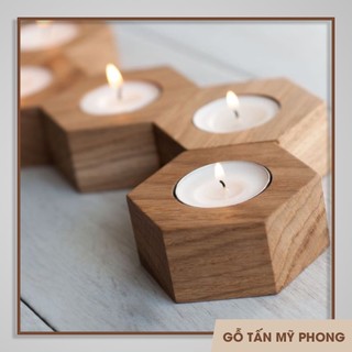 Đế nến gỗ hình lục giác để bàn, đế nến lục giác | NẾN tealight I Trang trí homestay