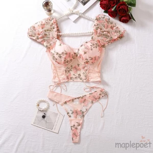 Maplepoet-trang phục đồ lót lưới ngắn tay thêu bướm dành cho nữ